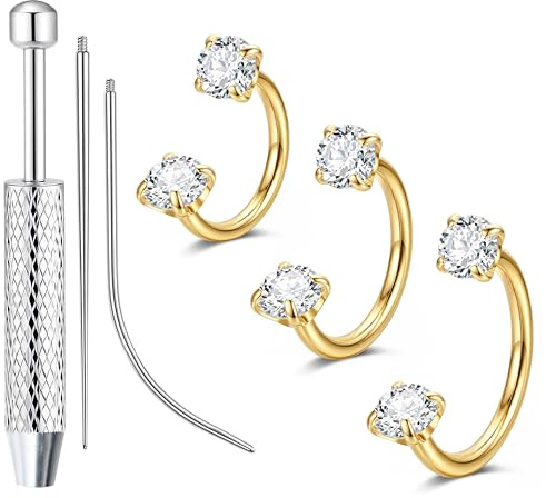 KRFY Piercing Nez Fer À Cheval 18G Acier Chirurgical Anneau Nez Hypoallergénique Zirconia Piercing Septum Filetage Interne Or Argent pour Tragus Hélix Et Anneau Nez Bijoux pour Piercings-G