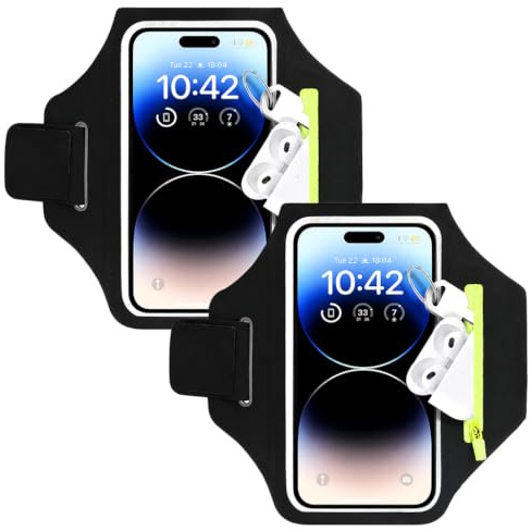 2PCS Running Phone Armband Holder for Running with Zipper Pocket, Lightweight Sports Armband Adjustable Strap for 6.9 Smartphone, for iPhone 17 Pro Max/16/15/14/13 Pro Plus, Samsung, Workout Gym