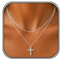 Meteorstarry Kette Silber 925/14K Damen,2 Stück Layerd Mehrreihige Silberkette 925/14K mit Cubic Zirkonia Anhänger,Wasserfester Halskette Boho Modeschmuck Geschenk für Frauen Mädchen 38/45 CM