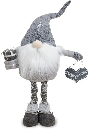 Matches21 - Figura decorativa XXL de duende navideño (70 cm, ideal como decoración navideña para interiores), color gris