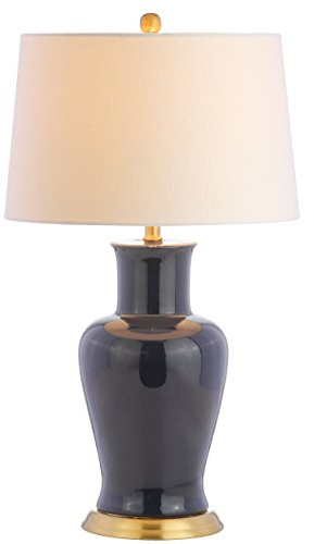 JONATHAN Y 29 Navy Traditional Ceramic Urn LED Table Lamp for Bedroom Decor, White Linen Drum Shade, Classic Nightstand Lamp for Living Room, LED Bulb Included (JYL4026B)