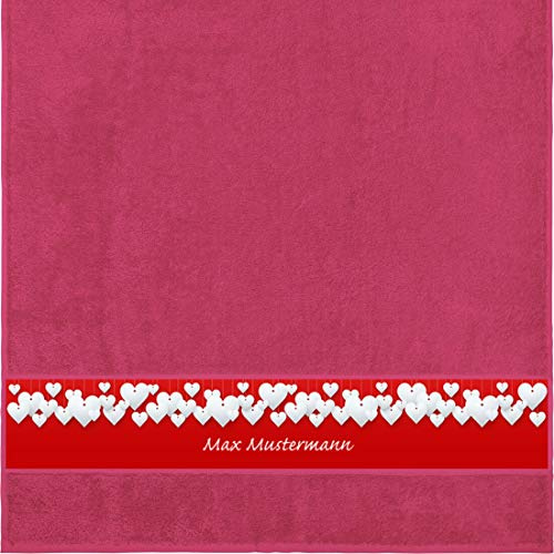 Manutextur Duschtuch mit Namen - personalisiert - Motiv Liebe - Herz - viele Farben & Motive - Dusch-Handtuch - Fuchsia - Größe 70x140 cm - persönliches Geschenk mit Wunsch-Motiv und Wunsch-Name