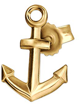 CLEVER SCHMUCK Ohrring Schiffsanker als Single Anker 11 x 7 mm glänzend 333 Gold 8 Karat für Damen, Jugendliche oder Herren (1 Stück) im Etui Creme