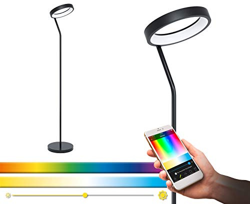 EGLO connect LED Stehlampe Marghera-C, 1 flammige Stehleuchte | Stahl und Kunststoff in Schwarz, Weiß, Farbtemperaturwechsel (warm, neutral, kalt), RGB, dimmbar, Lampe mit Tritt-Schalter