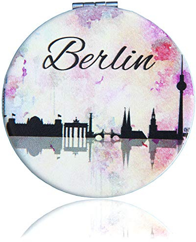 BERLIN Taschen-Spiegel mit Vergrößerung 1x/5x, klapp-bar | Schminkspiegel für unterwegs, für Make Up | Souvenir