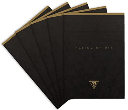 Clairefontaine 102636C - Packung mit 5 Blöcke Flying Spirit, kopfseitig geleimt, DIN A5 70 Blatt abtrennbar, liniert, Schwarz Motiven sortiert, 1 Pack