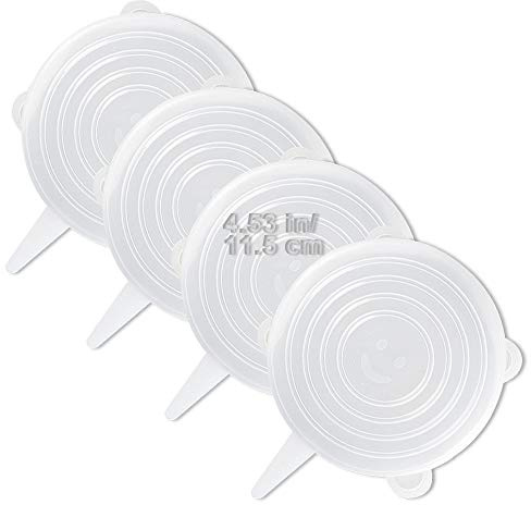 LELE LIFE 4 Pack Same Size Silicone Stretch Lids, Thicker Reusable Sturdy Silicone Container Cover, Expandable Food Storage Covers, Dishwasher and Freezer Safe, 4.53in(11.5cm)