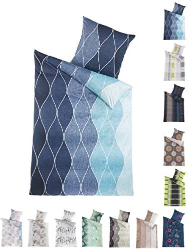 BaSaTex Microfaser Bettwäsche Set | 100% Polyester Mikrofaser | 135x200 cm + 80x80 cm | Reißverschluss | ALEC Blau