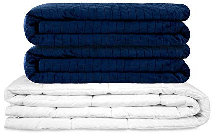 Gravity TherapieDecke Gewichtsdecke - Set BLAU Winter Inkl. 2 Standard Bezüge aus kuscheligen warmen Nickistoff und Velours für Erwachsene/Jugendliche Für besseren Schlaf, Größe: 135x200 cm 6kg