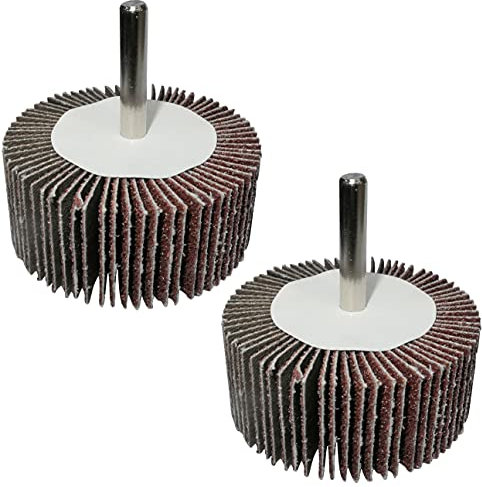 AERZETIX - C49593 - Set di 2 ruote con carta vetrata abrasiva grana 60 diametro ruota 60mm Ø stelo 6mm - ruota lamellare su stelo da avvitare - disco carta vetrata per levigatura