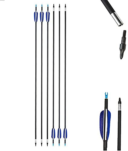 SHARROW 6/12/24 Carbon Pfeile 32 Zoll Pfeile für Bogenschießen Spine 700 Jagd Bogen Pfeile Jagdpfeile mit 3 Truthahn Vanes für Pfeil Und Bogen Recurvebogen Compoundbogen Langbogen (6 pcs)