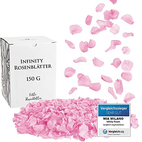 Mia Milano Rosenblätter Rosa getrocknet | 150 g Echte Rosenblüten | Konservierte Blütenblätter (5 Jahre haltbar) Romantisches Geschenk für Frauen mit Rosenduft