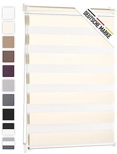 Blumtal Doppelrollo 60 x 155-195cm - Klemmfix Rollo, Rollos für Fenster ohne Bohren, Klemmrollo für Fenster & Türen, Seitenzugrollo, Elfenbein
