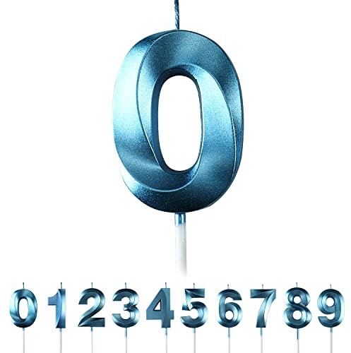 Candele di compleanno con numeri 0, blu, candele di compleanno, 3D, a forma di diamante, numero 0, 1, 2, 3, 4, 5, 6, 7, 8, 9, decorazione per torte, matrimoni, compleanni, anniversari