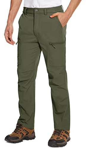 MAGCOMSEN Mens Hiking Pants Lightweight Work Outdoor Pants Stretch Water Resistant Quick Dry Army Green