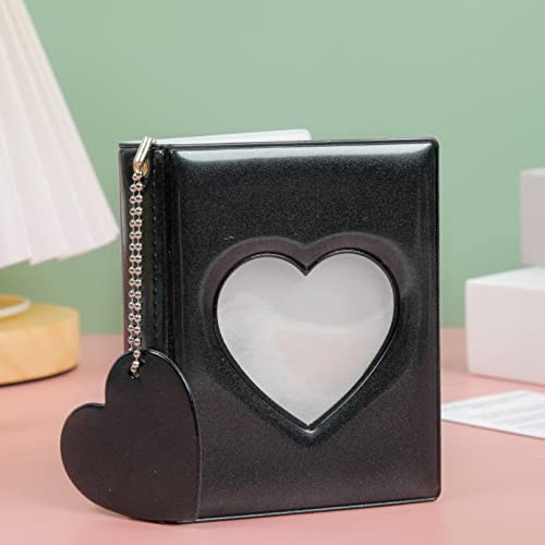 runrayay 3-Zoll-Mini-Fotoalbum Kpop Fotokartenhalter mit Anhänger, schwarzes Herz, hohler Kartenordner, Fotoalbum Kpop Fotokartenhalter, 32 Taschen