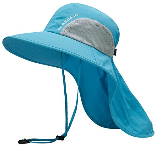 Bassdash Unisex Sonnenhut UPF 50+ Angelhut wasserabweisend breite Kremp mit großem Nackenschutz Pferdeschwanz Herren Damen