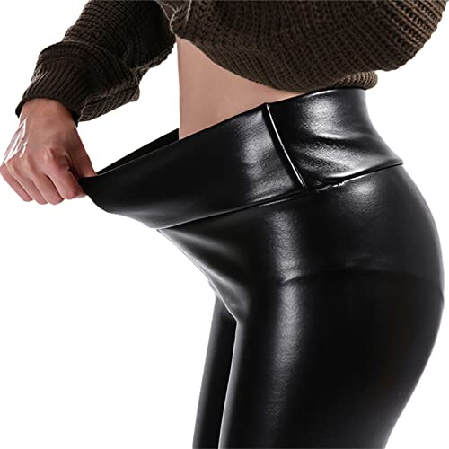 tinetill Pantaloni in Pelle da Donna a Vita Alta Leggings in Ecopelle Skinny a Vita Alta Pantaloni in Pelle PU Push up Pantaloni in Pelle Stretch Foderato Collant Invernale Treggings Nero