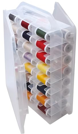HomDSim 46 Grids Sewing Organizer, Double Sided Thread Box Storage, Portable Clear Plastic Organizer Box for Embroidery and Sewing Threads, Embroidery Floss, Crafts, Small Toys