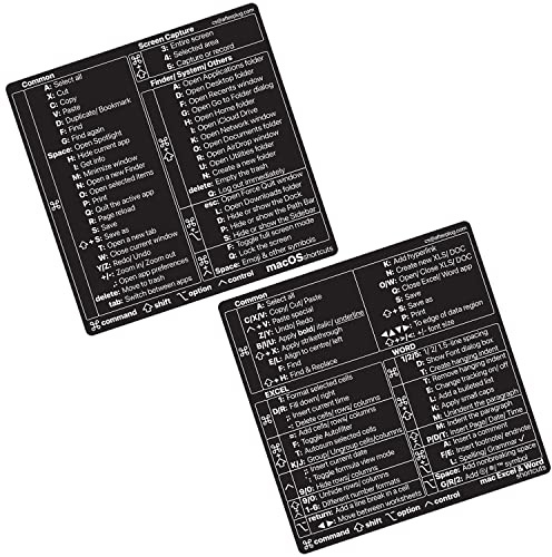 Mac Shortcuts Sticker (OS + Excel & Word), Afterplug Keyboard Shortcuts Vinyl Sticker for 13-16 inch MacBook Pro/Air, No Residue (Black with White Letters, 2-Pack)