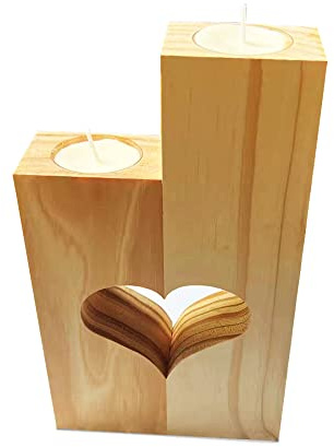 Anjuer Herz Teelicht Kerzenhalter – Set von 2-handgefertigten dekorativen Kerzenhaltern, einzigartige Geschenke für Freundin Frau Ihre Hochzeit Romantische Dekor Teelichter, 12cm hohes Kiefernholz