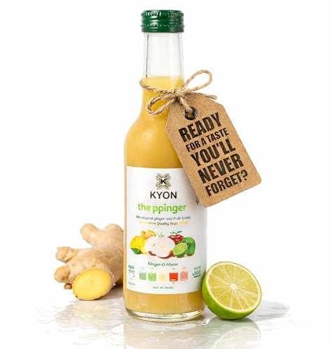 Bebida Kyon Ppinger – 250 ml de zumo de jengibre con manzana, lima y flor de saúco. Refrescante bebida de jengibre sin alcohol. Disponible en paquetes de 24. (250ml_24pk, ppinger)