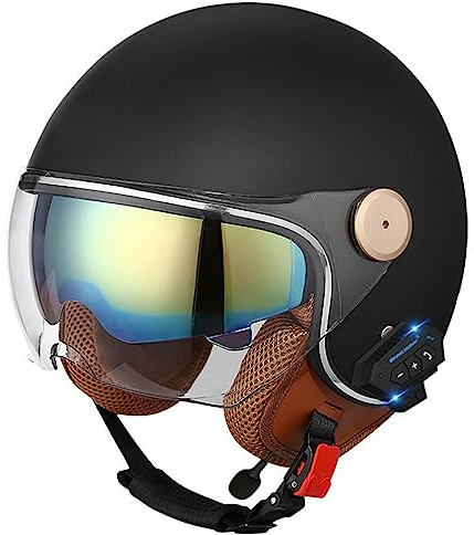 Casco Moto Jet Bluetooth Integrato Auricolare E Microfono Integrati con Doppia Visiera Retrattile Certificazione ECE Casco Jet Jet Per Adulti Uomini Donne - Mezze Caschi Moto Stile Vintage