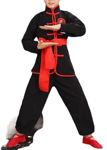 HEARTTOUCH Tute Bambini Kung Fu Uniformi Cinese Arti Marziali Abbigliamento Set Ragazzi Ragazze Tradizionale Tai Chi Wushu Costumi Prestazioni Abbigliamento Sportivo, B nero, 160 cm