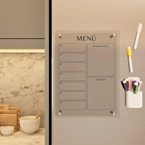 Wunsch Kalender - personalisierter magnetischer Kühlschrankplaner - Menü - wiederverwendbarer Kalender aus Acrylglas - Jederzeit abwischbar - Hingucker für jeden Raum