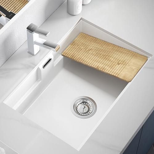 Bianca lavatoio in ceramica,lavatoio lavanderia,Lavatoio per lavanderia in ceramica con asse,Con lavatoio, set di scarico e foro per troppopieno, adatto per balconi familiari. ( Size : 60*45.5 )