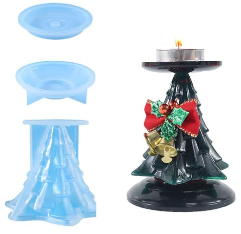 DIYBravo Christmas Resin Mould 3D Tree Candle Holder Silicone Mould Ornament UV Epoxy Resin Art Casting Mould with Base for Table Decoration Craft
