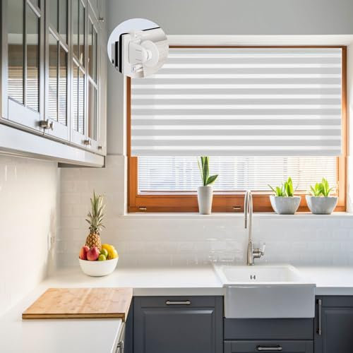 Duo Rollo ohne Bohren 95 x 230 cm Sonnenschutz & Sichtschutz Zebrarollo Seitenzugrollo inklusive Montagematerial für Tür & Fenster, Weiß