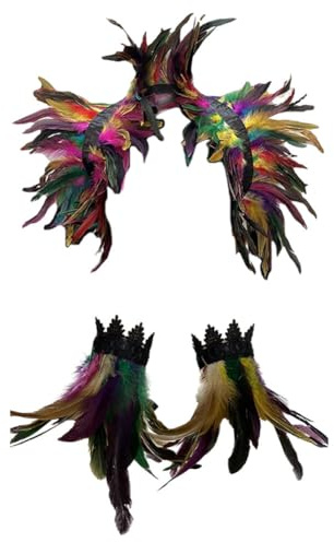Asudaro Damen Federschmuck Gothic Feder Handgelenk Manschetten für Frauen natürliche Feder Shrug Cape Schals Feder Cape Feder Halsband Kragen Kostüm für Halloween Cosplay