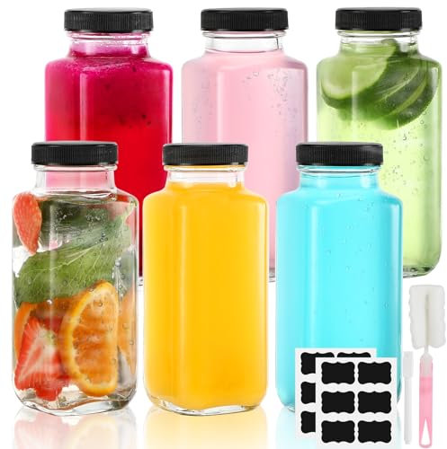 Rubessia Lot de 6 Bouteilles en Verre 250ml Avec Bouchon, Miniatures Avec Pinceau, Étiquette et Stylo, Pour Arrangé, Mignonette, Gingembre