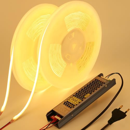 BENLUN 24V COB LED Streifen Diffusion Aussenbereich Wasserdicht 20m IP67 | 3000K Warmweiß LED Strip Outdoor Selbstklebend CRI 93 160W mit Netzteil für Außen Dekoration Beleuchtung, 10m X 2