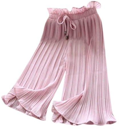 Vuncio Pantalon Léger Ado Fille été Fluide 2-11 Ans Ample a La Mode Pantalon Jambe Large Enfant Fille Fille été Chic Et Elegant Taille Elastique Confortable Casual Loisirs Baptême (Pink, 3-4 Years)