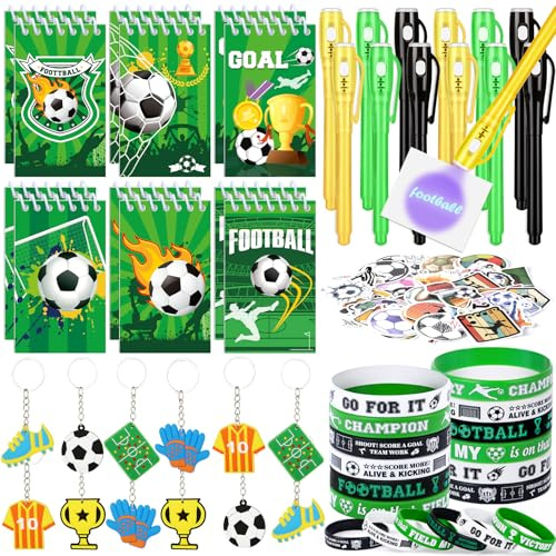 Toyssa Fußball Mitgebsel Kindergeburtstag Jungs mit Zauberstifte Notizbuch Silikon Armbänder Schlüsselanhänger Aufkleber, Football Pinata Füllung Give Aways Mitbringsel für Jungen Mädchen Kinder