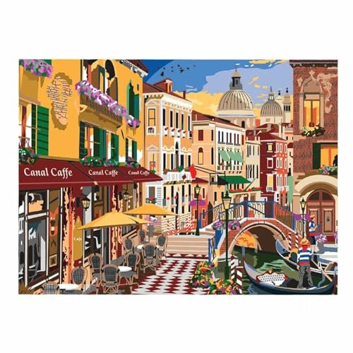Blick auf die Straße von Venedig -Malen nach Zahlen für Erwachsene,DIY Handgemalt Leinwand Ölgemälde-Set mit Pinseln und Acryl Pigment für Kinder Anfänger Kunst Heimdekor Geschenk ohne Rahmen,40x50cm
