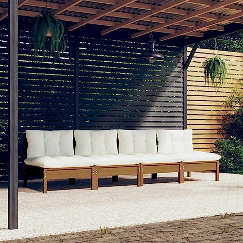 YUHI-HQYD 4-Sitzer-Gartensofa mit Creme Kissen,Entspannungssofa,Sessel,Wohnzimmersofa,Lounge-Sofa,Rezeption Sofa,Freizeit im Freien,für Büros,Salons,Lounges,Empfangsräume,gsräume, Massivholz Kiefer