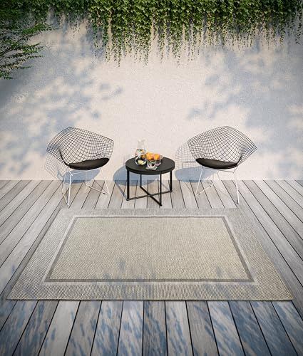 Villeroy & Boch Luitwin In- & Outdoor Teppich Modern - Modernes Flachgewebe, Boho, Ethno, ÖKO-TEX Wetterfest & UV-beständig für Balkon, Terrasse, Garten – Natur Braun, 115x170cm