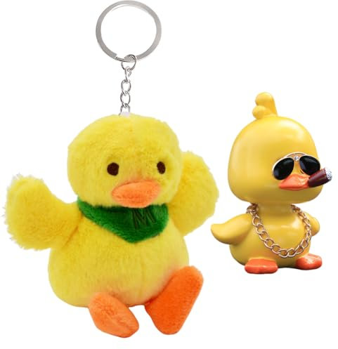 ZPSOSPZ Cute Yellow Duck Decor, Little Duck Ornaments, Home Office Decor Set, Yellow Duck Plush Keychain+Decoration Set for Kids Adults, Adorable Desk Accessories