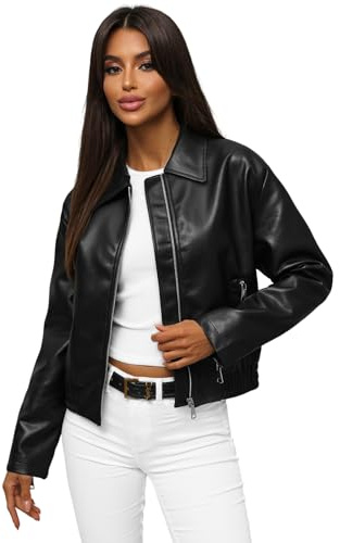 OZONEE Damen Lederjacke Kunstlederjacke Kunstleder Farbvarianten Jacke Bikerjacke Übergangsjacke Damenjacke Leder Echtlederjacke Echtleder Wildleder Biker 777/1970K SCHWARZ M/L