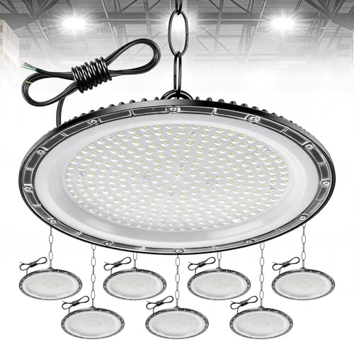 Hondony 8Pack 500W Faretto LED UFO, 50000LM lampada led illuminazione industriale Impermeabile IP65 6502K Bianco Freddo per Garage, Officina, Fabbrica, Corridoio, Parcheggio, Stadio coperto