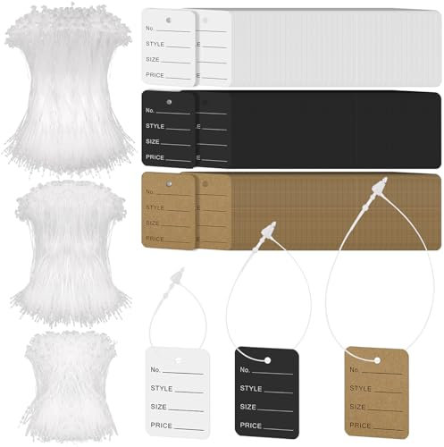 Mardatt 2100 Stück 3 5“ 7 Sicherheitsfäden für Etiketten mit 1,4“ x 2“ Preisschilder Anhänger Kit, Kunststoff Tag Loops Pin Security Loop und Preisschilder Etiketten für Retail Store Kleidung