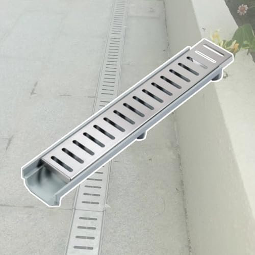 Ablaufgitter Grabenentwässerungssystem mit Metallgitter, Kanalentwässerungsset für Hof, Terrasse, Einfahrt, Gehweg, Garten, Langlebiges Sickerleitungsset für Betonböden(20x20cm/7.9x7.9in)