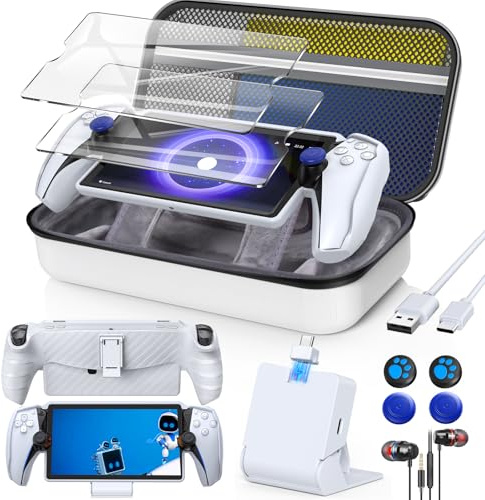 KOVA 13 in 1 Accessories Set for PlayStation Portal Remote Play, Carrying Case, TPU Cover with Kickstand, Portable Charging Dock, 2 Screen Protectors, 4 Thumb Grips, Earbud Headphones for PS5 Portal