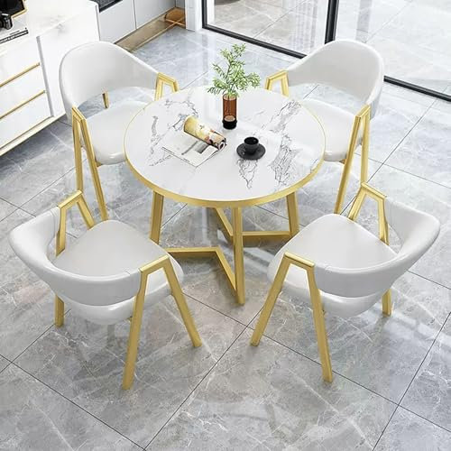 Modernes rundes Esstisch-Set mit 4 Kunstleder-Stühlen, kleiner Konferenzraumtisch für Büro, Empfang, Club, weiß, 80 cm, ideal für Familienwohnung