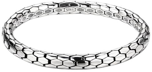 ForFox 925 Sterling Silber Schlangen Schuppen Armband für Herren 8mm 18/20cm Bienenwabe
