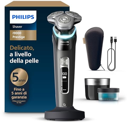 Philips Shaver i9000 Prestige, Wet & Dry Electric Shaver, Ink Black, with Skin IQ Technology, Triple Lift & Cut System, 360 Rotating Dual SteelPrecision Blades, Quick Clean Pod, Model XP9207/30