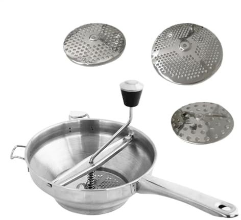 Kurbel für Lebensmittelmühle, Lebensmittelmühle für Tomatensauce, ergonomische Lebensmittelmühle, 3 Frässcheiben, Lebensmittelmühle, Küchenmühle, drehbarer Zerkleinerer von Ali